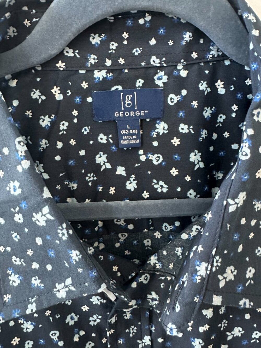 George Blue Floral Pattern Large Men's Short Sleeve Shirt - Picture 2 of 8